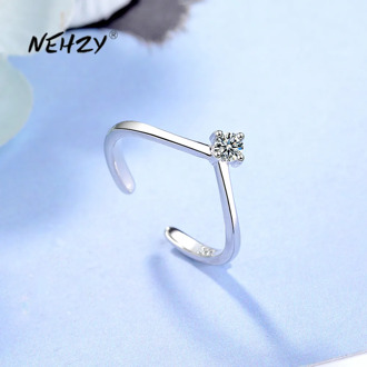 NEHZY 925 Sterling Silver New Woman Fashion Jewelry High Quality Crystal Zircon Four Prong Open Ring Size Adjustable Ring