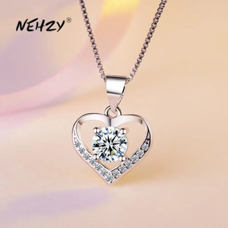 NEHZY 925 Sterling Silver New Woman Fashion Jewelry High Quality Crystal Zircon Heart-shaped Retro Pendant Necklace Length 45cm