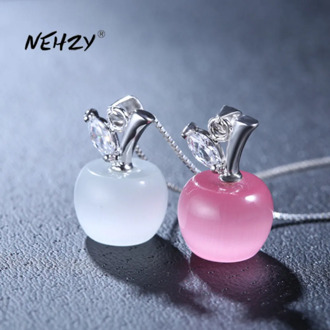NEHZY 925 Sterling Silver New Woman Fashion Jewelry High Quality Pink Opal Apple Shape Pendant Necklace Length 45CM
