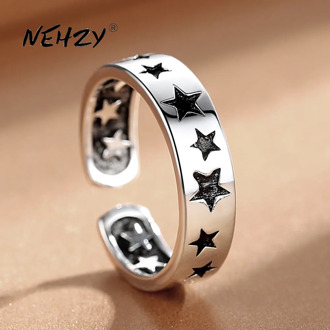NEHZY 925 Sterling Silver Ring Fashion Woman Jewelry Retro Simple Pentagram Xingtai Silver Adjustable Ring
