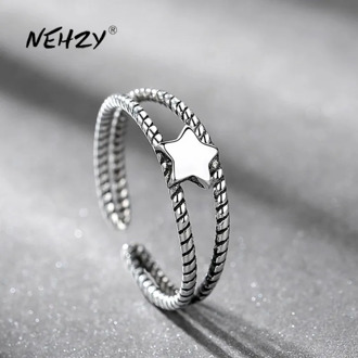 NEHZY 925 sterling silver ring high quality hollow five-pointed star woman fashion jewelry opening adjustable ring Thai silver