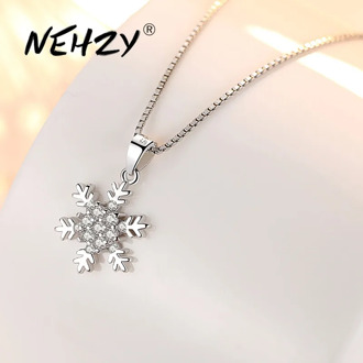 NEHZY 925 Sterling Silver Women's Fashion New Jewelry High Quality Crystal Zircon Flower Retro Simple Pendant Necklace Long 45CM