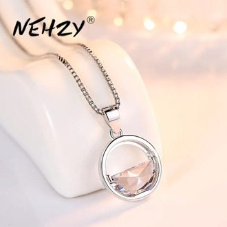 NEHZY 925 sterling silver women's fashion new jewelry high quality crystal zircon round retro simple pendant necklace long 45CM