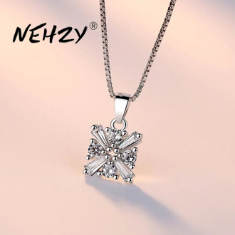 NEHZY 925 sterling silver women's fashion new jewelry high quality crystal zircon square retro simple pendant necklace long 45CM