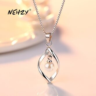 Nehzy S925 Stempel Zilver Vrouwen Mode-sieraden Eenvoudige Twisted Pearl Hollow Hanger Ketting Lengte 45Cm