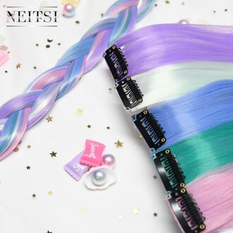 Neitsi 20 ''Een Set Straight Onzichtbare Clip In Een Stuk Synthetisch Haar Extensions Rainbow Kleurrijke Haarstukken 5 Kleur 10 stks/set