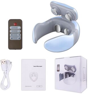 Nek Massager Oplaadbare Met Warmte Halswervel Massager Spierstimulator Afstandsbediening 4-Head Vibratie Massage Apparaat blauw met doos
