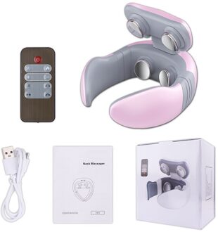 Nek Massager Oplaadbare Met Warmte Halswervel Massager Spierstimulator Afstandsbediening 4-Head Vibratie Massage Apparaat roze met doos