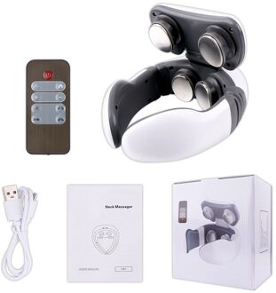 Nek Massager Oplaadbare Met Warmte Halswervel Massager Spierstimulator Afstandsbediening 4-Head Vibratie Massage Apparaat wit met doos