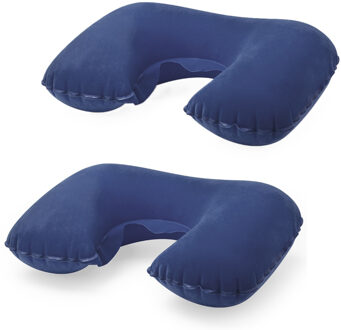 Nekkussen - 2x - Opblaasbaar - Blauw - 43 x 26,5 cm - Auto, Trein of Vliegtuig - Reiskussen