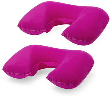 Nekkussen - 2x - Opblaasbaar - Roze - 43 x 26,5 cm - Auto, Trein of Vliegtuig - Reiskussen