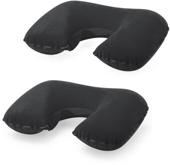 Nekkussen - 2x - Opblaasbaar - Zwart - 43 x 26,5 cm - Auto, Trein of Vliegtuig - Reiskussen