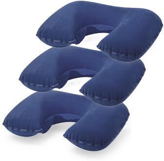 Nekkussen - 3x - Opblaasbaar - Blauw - 43 x 26,5 cm - Auto, Trein of Vliegtuig - Reiskussen