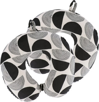 Nekkussen Bilbao - 2x - zwart/wit - met ophangclip - polyester - reiskussen voor onderweg