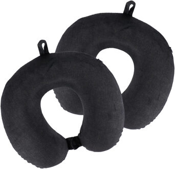 Nekkussen Heather - 2x - zwart - met ophangclip - polyester - reiskussen voor onderweg