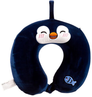 Nekkussen met ophanglus voor kinderen - pinguin - zwart - polyester - reiskussen voor onderweg - Nekkussens