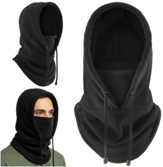 Nekwarmer met capuchon - zwart - polyester - sjaal - wintersjaal - muts - wintermuts