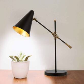 Nelu tafellamp, zwart, hoogte 60 cm, metaal, verstelbaar zwart, goud