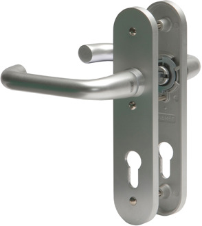 Nemef 3253P/B Ls Beslag kortschild afgerond | D kruk-kruk | beslagset | geveerd | krukstift 8mm | F1 aluminium | PC72-blind | draairichting links