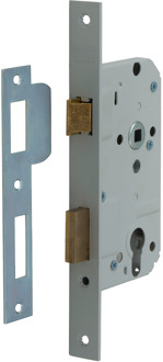 Nemef 569 Deurslot | DM50mm | PC72mm | krukgat 8mm | voorplaat staal gelakt 25x207mm rechthoekig | messing dag- en nachtschoot | DR 1+3/2+4