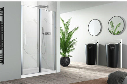 NEMO Pina Xl draaideur 90x200cm met vast paneel 6mm Helder veiligheidsglas met antikalk links en rechts Chroom 443.002.011.VM Chroom gepolijst