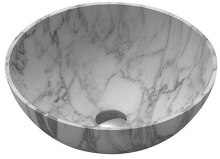NEMO Stock Java Marble kom opbouwwastafel rond 420 x 420 x 150 mm met afvoergat marmer wit WD38500N Wit gemêleerd