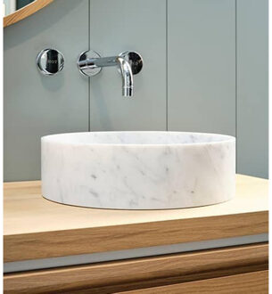 NEMO Stock Java Marble opbouwwastafel rond 380 x 380 x 110 mm marmer wit WD38334N WHITE MARBLE Wit gemêleerd