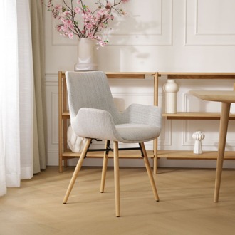 Nena-Eef eetkamerstoel beige gemêleerd - houten onderstel