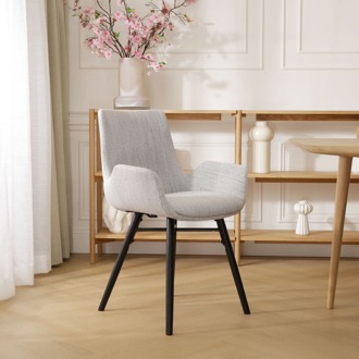 Nena-Eef eetkamerstoel beige gemêleerd - zwart houten onderstel