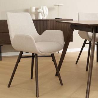 Nena-Eef eetkamerstoel beige - walnoot houten onderstel - set van 2