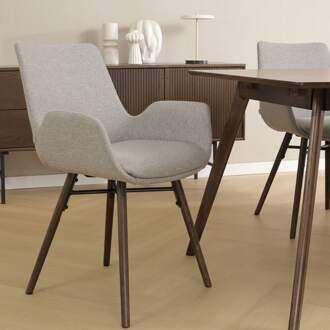 Nena-Eef eetkamerstoel warm grijs - walnoot houten onderstel