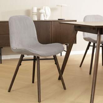 Nena-Fé eetkamerstoel rib warm grijs - walnoot houten onderstel - set van 2