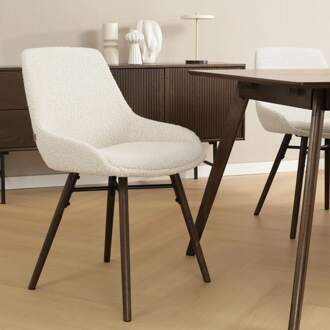 Nena-Isa eetkamerstoel bouclé beige - walnoot houten onderstel - set van 2