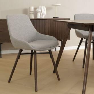 Nena-Isa eetkamerstoel warm grijs - walnoot houten onderstel