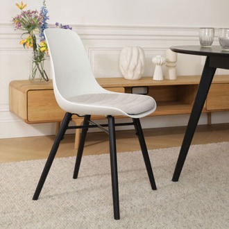 Nena-Liv eetkamerstoel wit met beige zitkussen - zwart houten onderstel