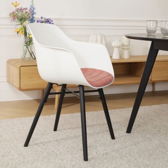 Nena-Liz eetkamerstoel wit met terracotta rood zitkussen - zwart houten onderstel