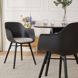 Nena-Liz eetkamerstoel zwart met beige zitkussen - zwart houten onderstel