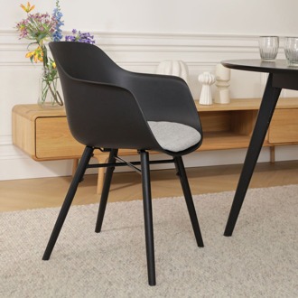 Nena-Liz eetkamerstoel zwart met lichtgrijs zitkussen - zwart houten onderstel