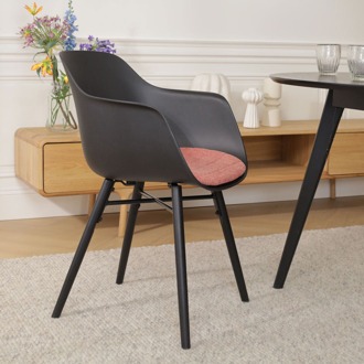Nena-Liz eetkamerstoel zwart met terracotta rood zitkussen - zwart houten onderstel
