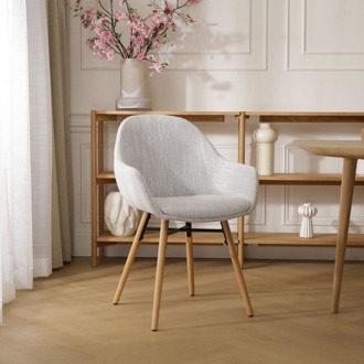 Nena-Mae eetkamerstoel beige gemêleerd - houten onderstel