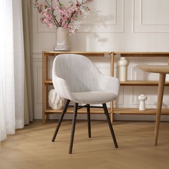 Nena-Mae eetkamerstoel beige gemêleerd - walnoot houten onderstel