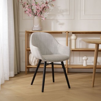 Nena-Mae eetkamerstoel beige gemêleerd - zwart houten onderstel