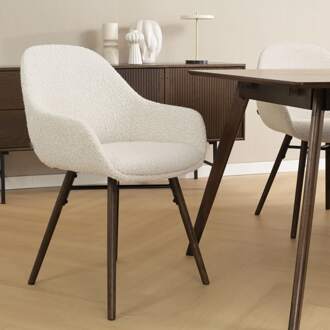 Nena-Mae eetkamerstoel bouclé beige - walnoot houten onderstel - set van 2