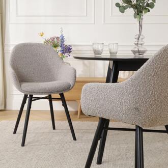 Nena-Mae eetkamerstoel bouclé taupe - zwart houten onderstel