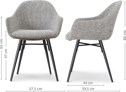 Nena-Mae eetkamerstoel grijs blend - zwart houten onderstel