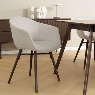 Nena-Otis eetkamerstoel beige - walnoot houten onderstel - set van 2