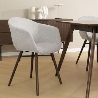 Nena-Otis eetkamerstoel lichtgrijs - walnoot houten onderstel - set van 2
