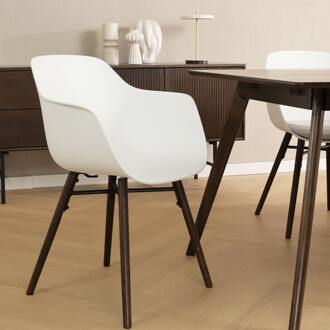 Nena-Puk eetkamerstoel wit - walnoot houten onderstel - set van 2