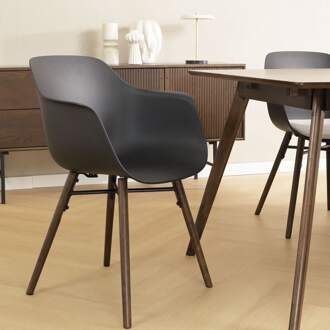 Nena-Puk eetkamerstoel zwart - walnoot houten onderstel - set van 2