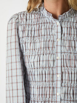 Neo Noir mocca smock check blouse 166900 145 light blue Lichtblauw - 36